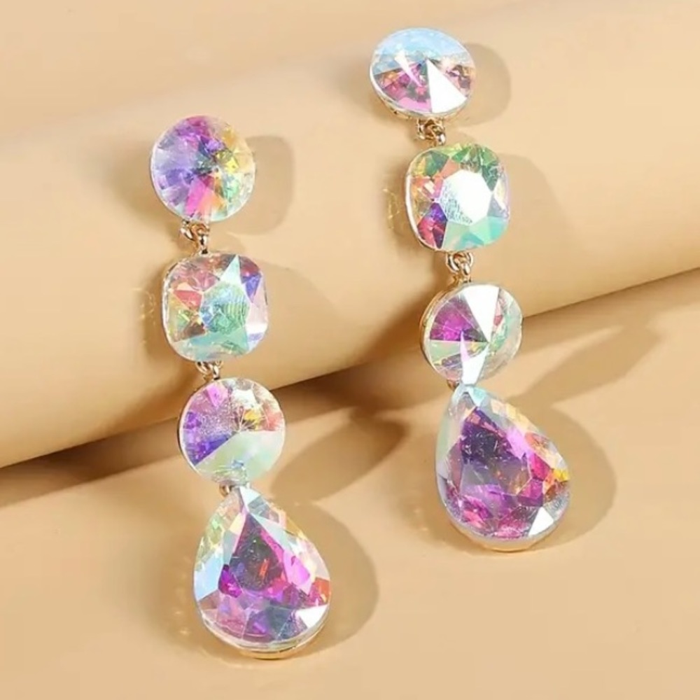 Aurora Borealis Crystal Dangling Earrings Formal Wedding Bridal Cocktail Jewelry